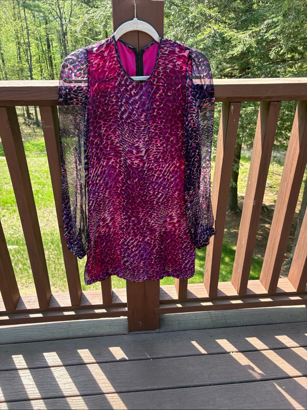 Couture, designer Sheer Sleeve Mini Dress - Fuchsia Pink